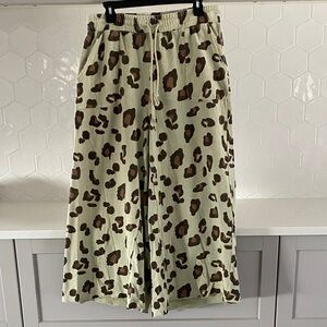 Easel Leopard Print Wide Leg Pants - Green and Brown, Great Condition, Size L